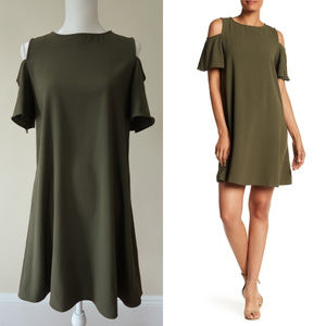 BOBEAU Cold Shoulder Shift Dress, Army Green, S